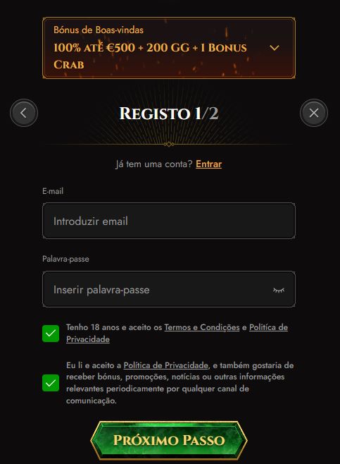 Registro no Legiano Casino